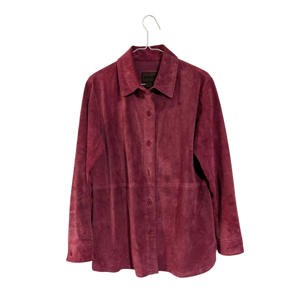 Brandon Thomas Suede Leather Jacket Womens Large Burgundy Button Front Coat